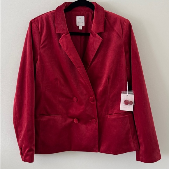 LC Lauren Conrad NWT Double Breasted Notch Collar Velvet Blazer Red Size Large - Picture 2 of 8
